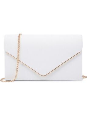 Women's White Closure Snap Detachable Chain Strap Clutch Purse Bridal Handbag